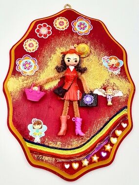 1995 Polly Pocket Torry and Baby in Purse Floral Fashion Fairy Wooden Canvas Art